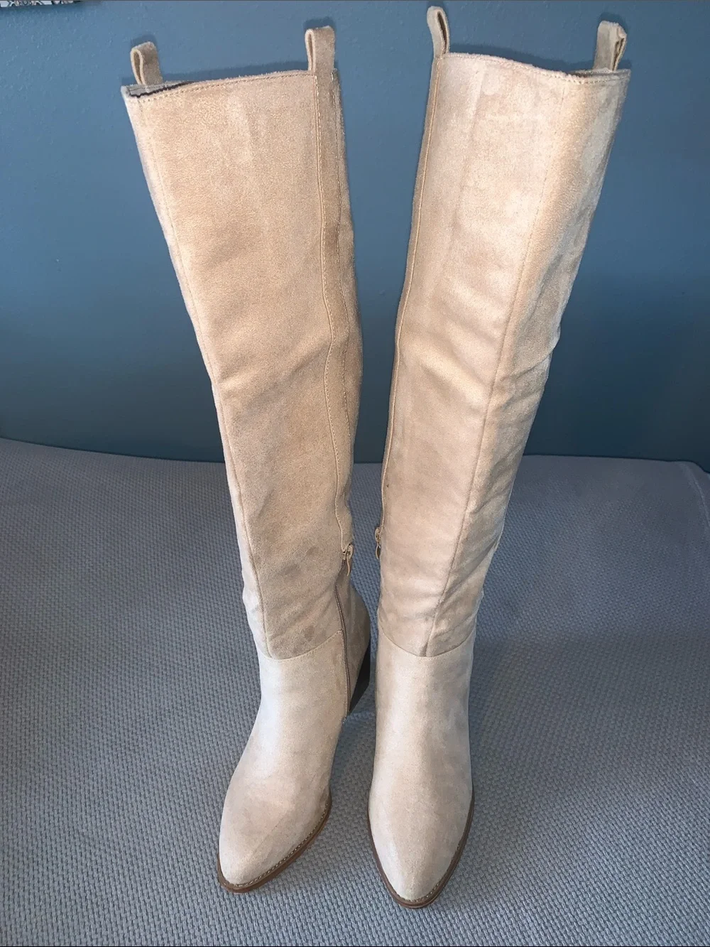Over-the-Knee Women's Boots in Light Beige Suede